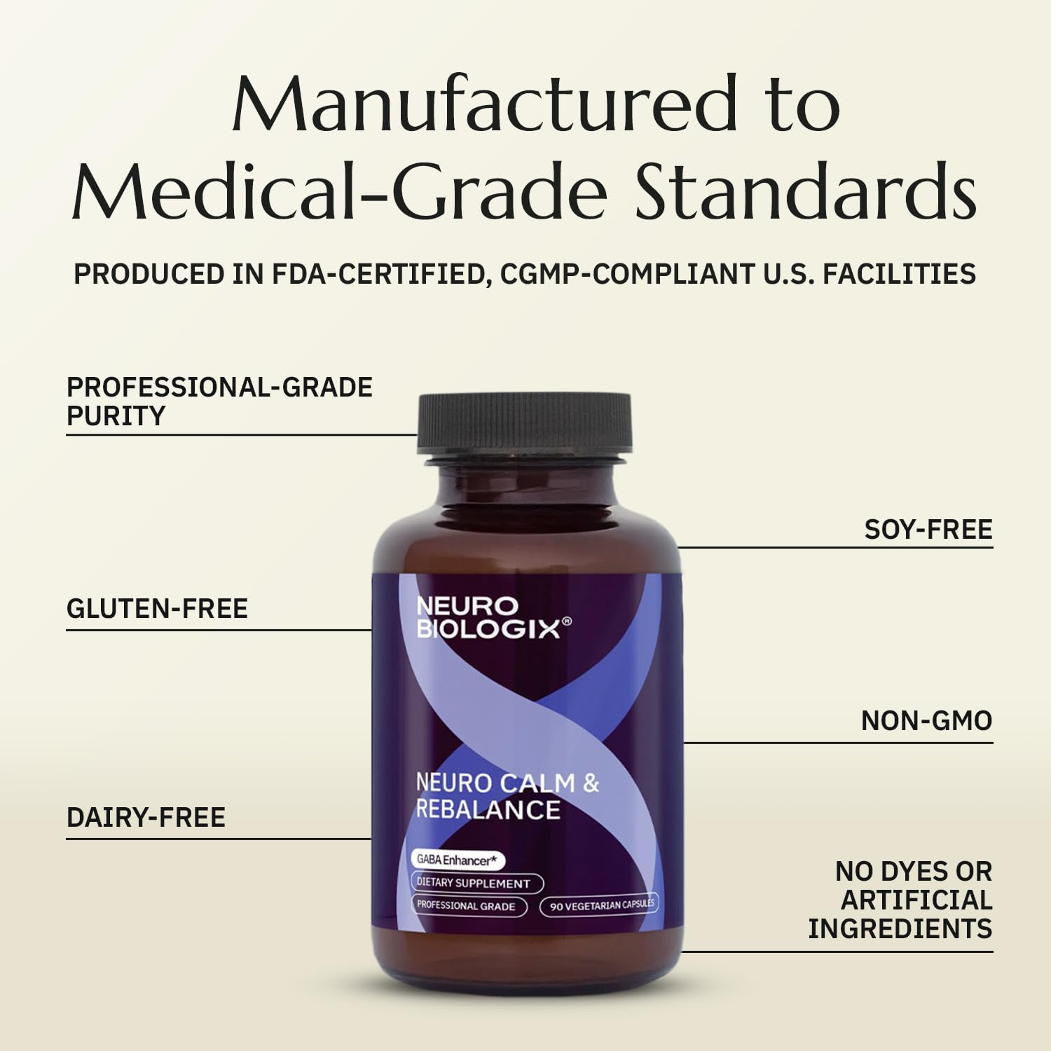 Neurobiologix Neuro Calm & Rebalance - Complejo de L-teanina, Magnesio, Zinc y Kava Kava - 60 Cápsulas