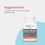 ARG Taurine 500 mg - Complemento de Aminoácido Libre - Apoyo Cardíaco y Electrolítico - 100 Cápsulas