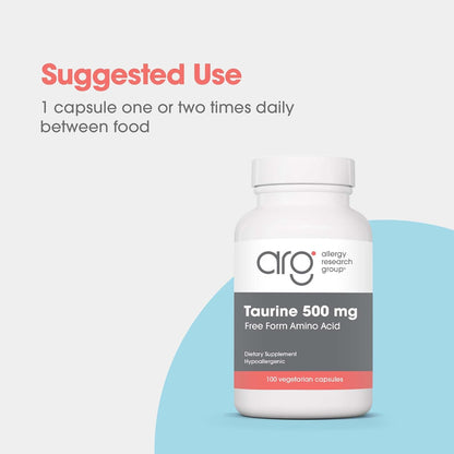 ARG Taurine 500 mg - Complemento de Aminoácido Libre - Apoyo Cardíaco y Electrolítico - 100 Cápsulas – Image 3