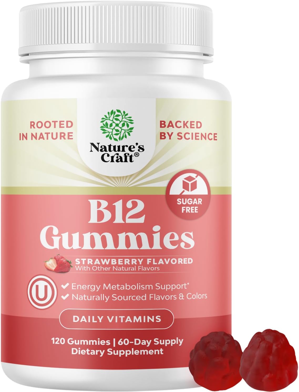 Gominolas de Vitamina B12 para Adultos - Sin Azúcar, 1000 mcg por Ración - Suplemento para Energía, Estado de Ánimo, Sistema Inmune y Nervioso - Kosher, No GMO, Sin Gluten - 60 Gominolas