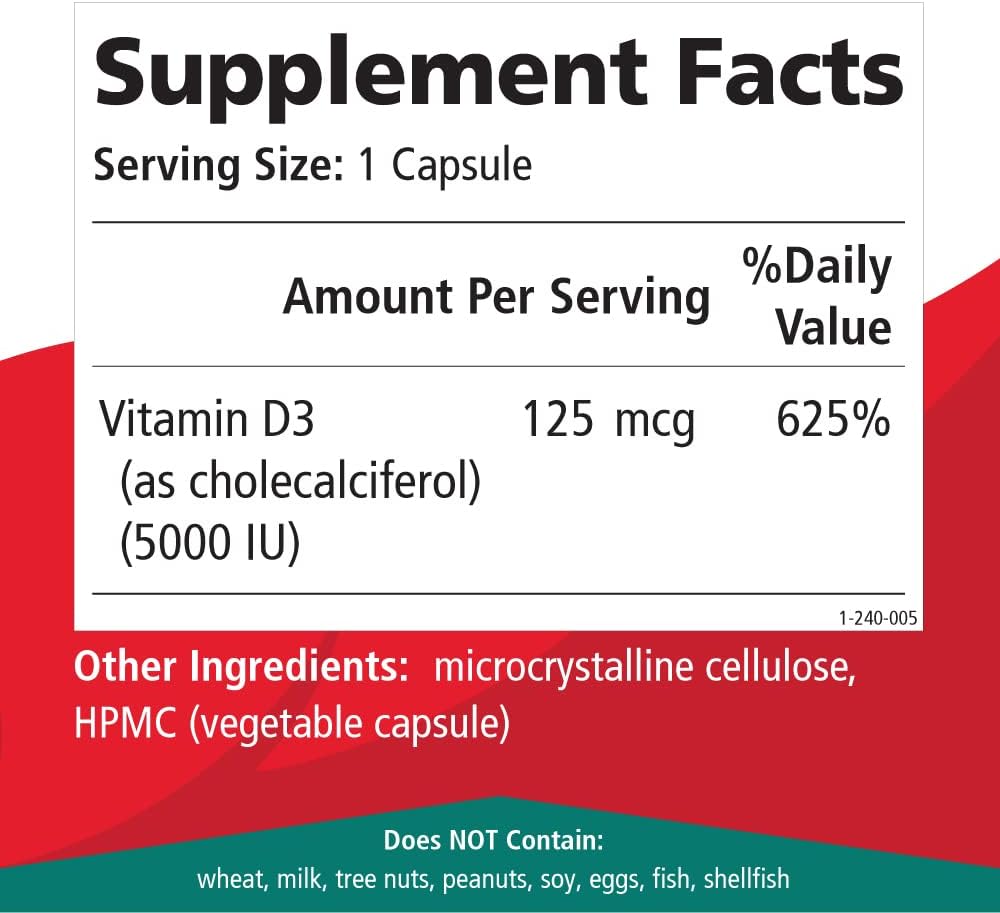 Pure Essence Labs Vitamina D3 5000 UI - 30 Cápsulas Vegetales