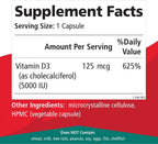 Pure Essence Labs Vitamina D3 5000 UI - 30 Cápsulas Vegetales