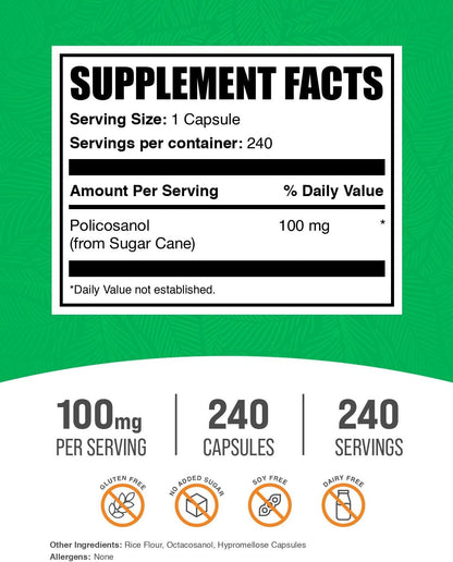 BulkSupplements Policosanol 100mg Cápsulas - De Caña de Azúcar - 240 Cápsulas – Image 2