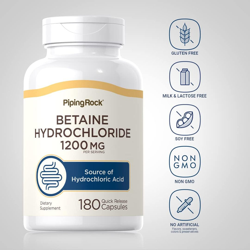 Piping Rock Betaine HCL 1200 mg, 180 Cápsulas