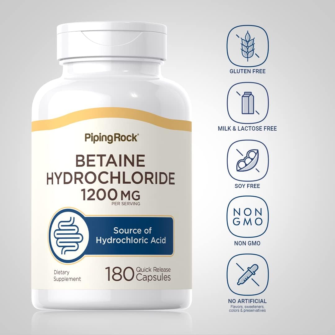 Piping Rock Betaine HCL 1200 mg, 180 Cápsulas