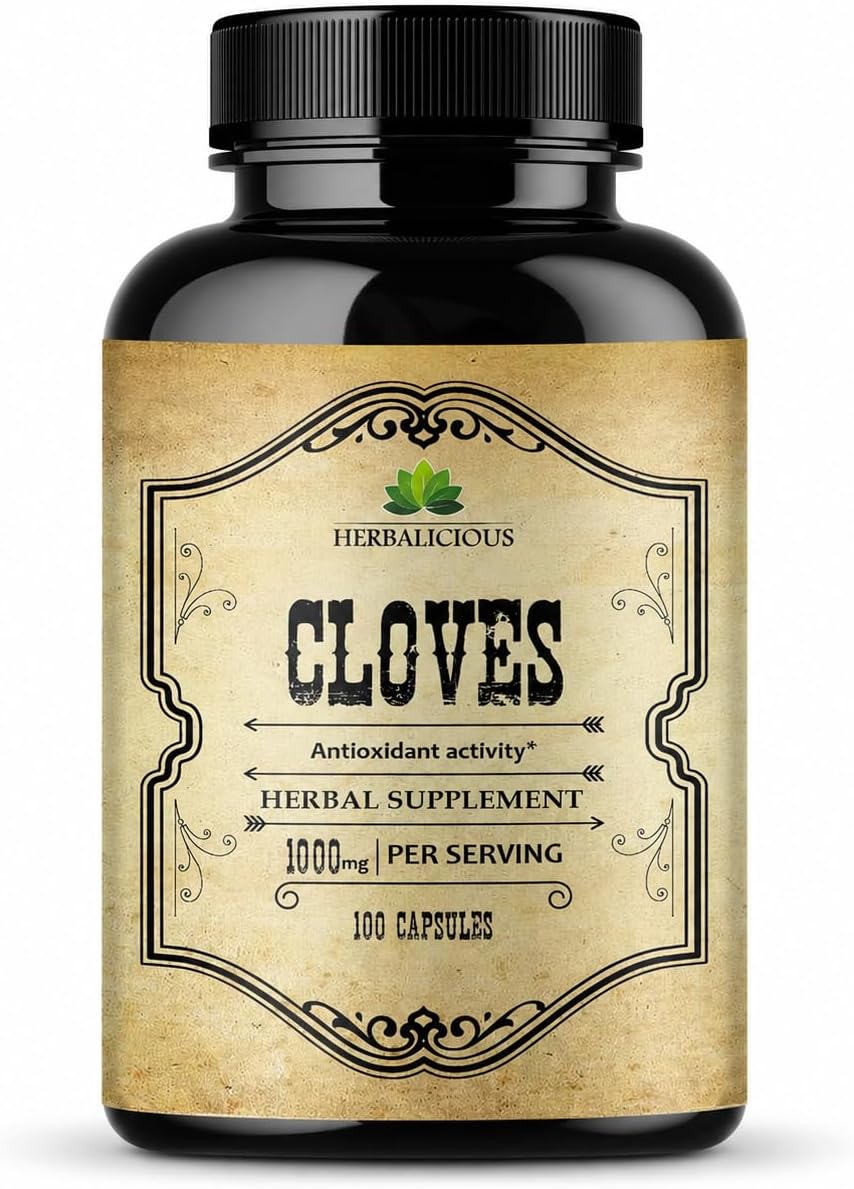 Cápsulas de Clavo - Suplemento Natural - Rico en Vitaminas, Minerales, Manganeso, Fibra - Puede Ayudar a la Digestión y Fortalecer los Huesos - 100 Cápsulas