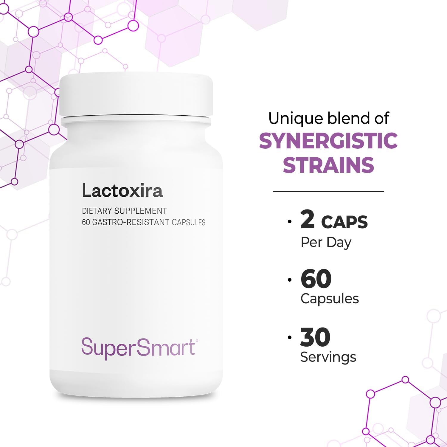 Supersmart Lactoxira Probiótico 8 en 1 Alta Potencia - 60 Cápsulas de Liberación Retardada