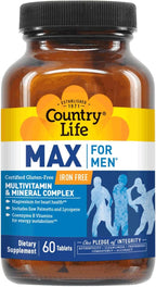 Country Life Max for Men – Complejo Multivitamínico y Mineral, Sin Hierro, 60 Comprimidos Vegetarianos
