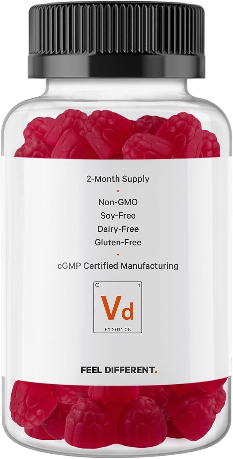 Codeage Vitamina D3 Gominolas, 5000 UI (125 mcg) de Colecalciferol, 60 Gominolas - Sabor Fresa, Sin Gelatina, Sin Gluten