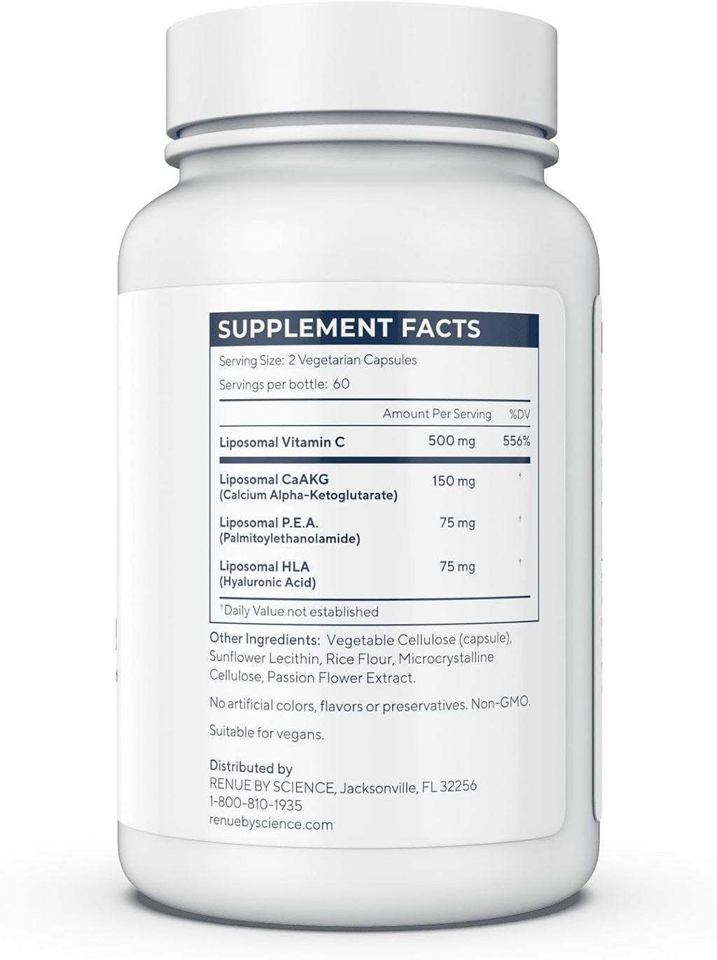 Renue By Science Shield | Liposomal Vitamina C CaAKG P.E.A. Ácido Hialurónico | 120 Cápsulas