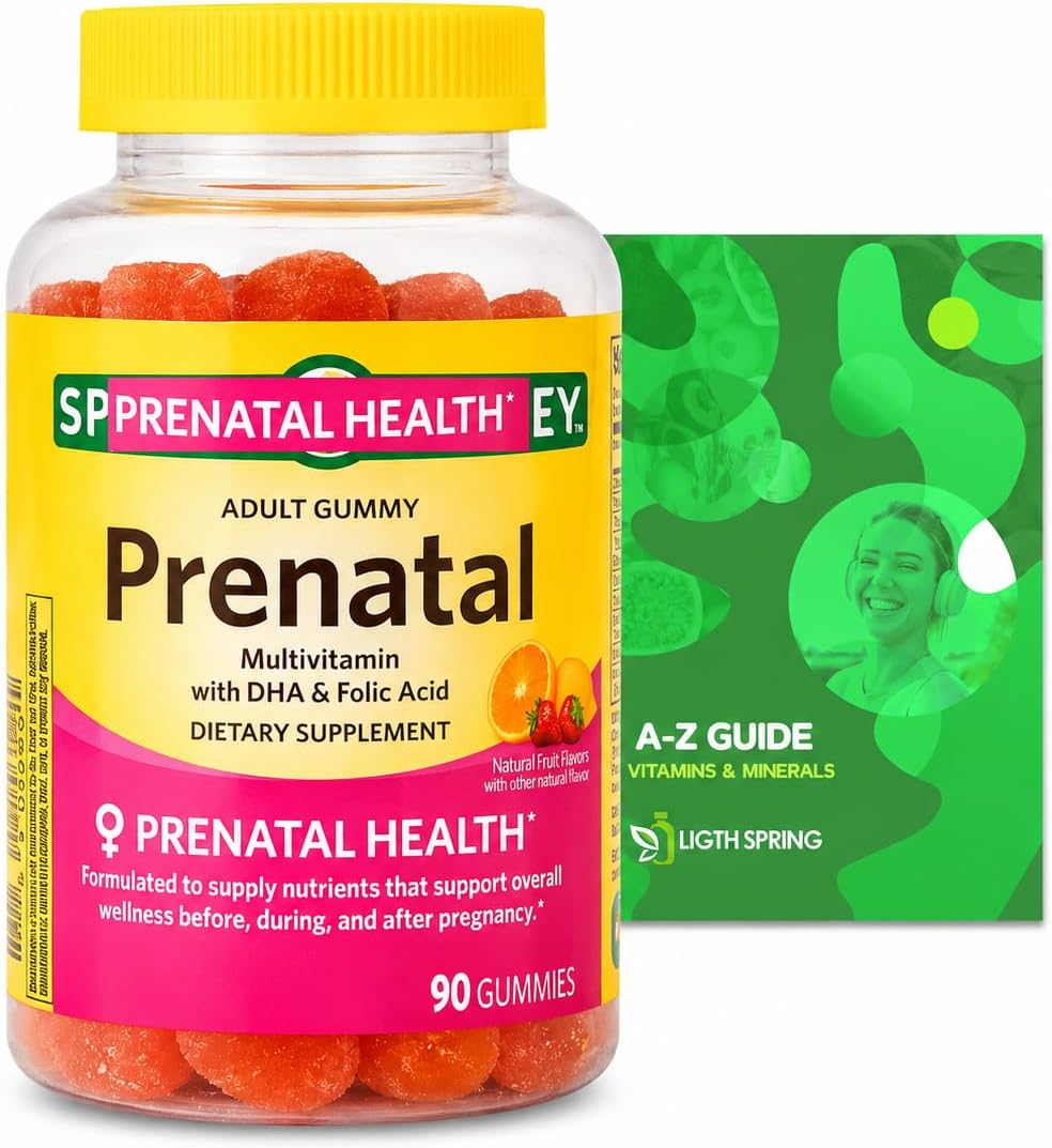 LightSpring Prenatal Multivitamin Gummies - 90 Gomitas con Vitaminas y Minerales Esenciales + Guía Exclusiva