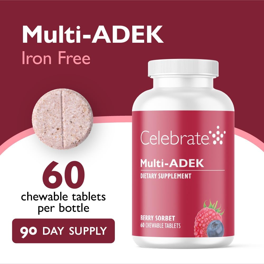 Celebrate Vitamins Multi ADEK Masticable - Multivitamínico Bariátrico Sin Hierro - Sabor a Bayas (180 comprimidos)