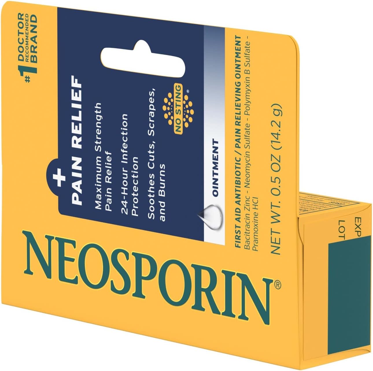 Neosporin + Pain Relief Pomada Antibiótica con Alivio del Dolor, 14.2 g (Pack de 3)