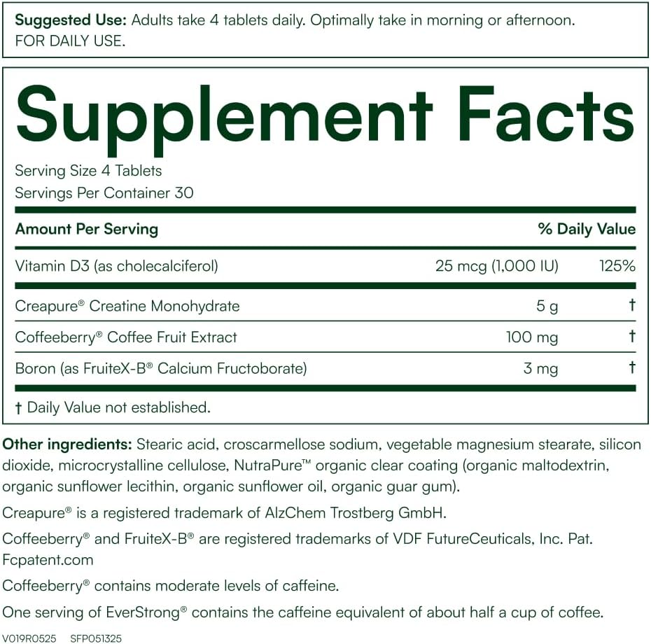 EverStrong - Creatine Monohydrate Blend with Boron, CoffeeBerry and Vitamin D3 - 120 Tablets