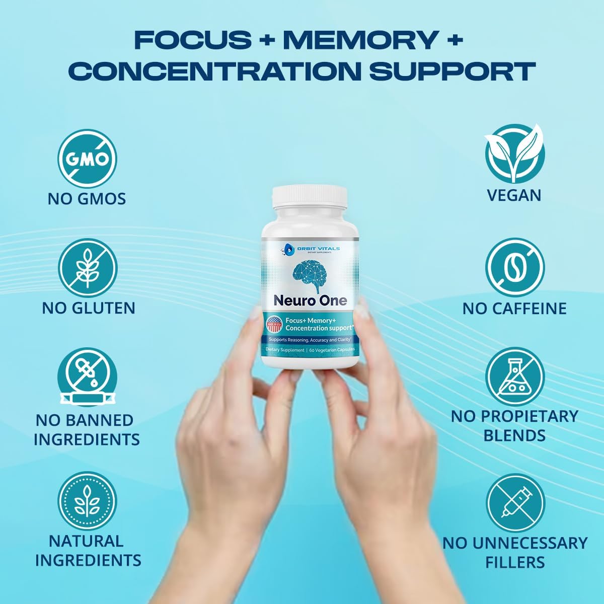 Neuro Brain Support Supplements for Memory - Cognitive Support Supplement - Boost Focus, Mood, Clarity, Concentration & Mental Speed - Brain Supplement for Adults - 60 Capsules