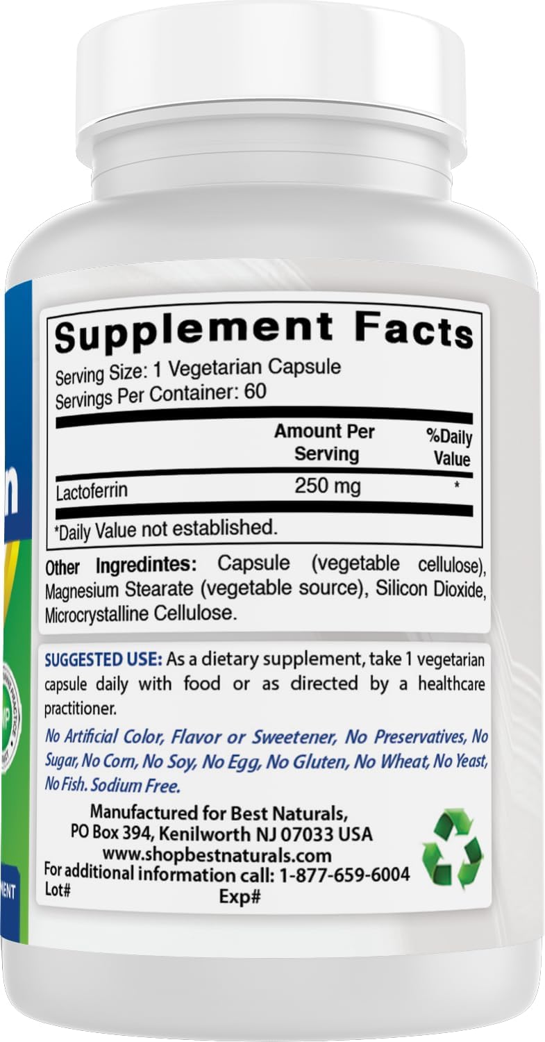 Best Naturals Lactoferrina 250 mg, 60 Cápsulas Vegetales