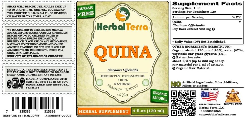 Quina (Cinchona Officinalis) Tintura - Extracto Líquido de Corteza Seca 4 oz