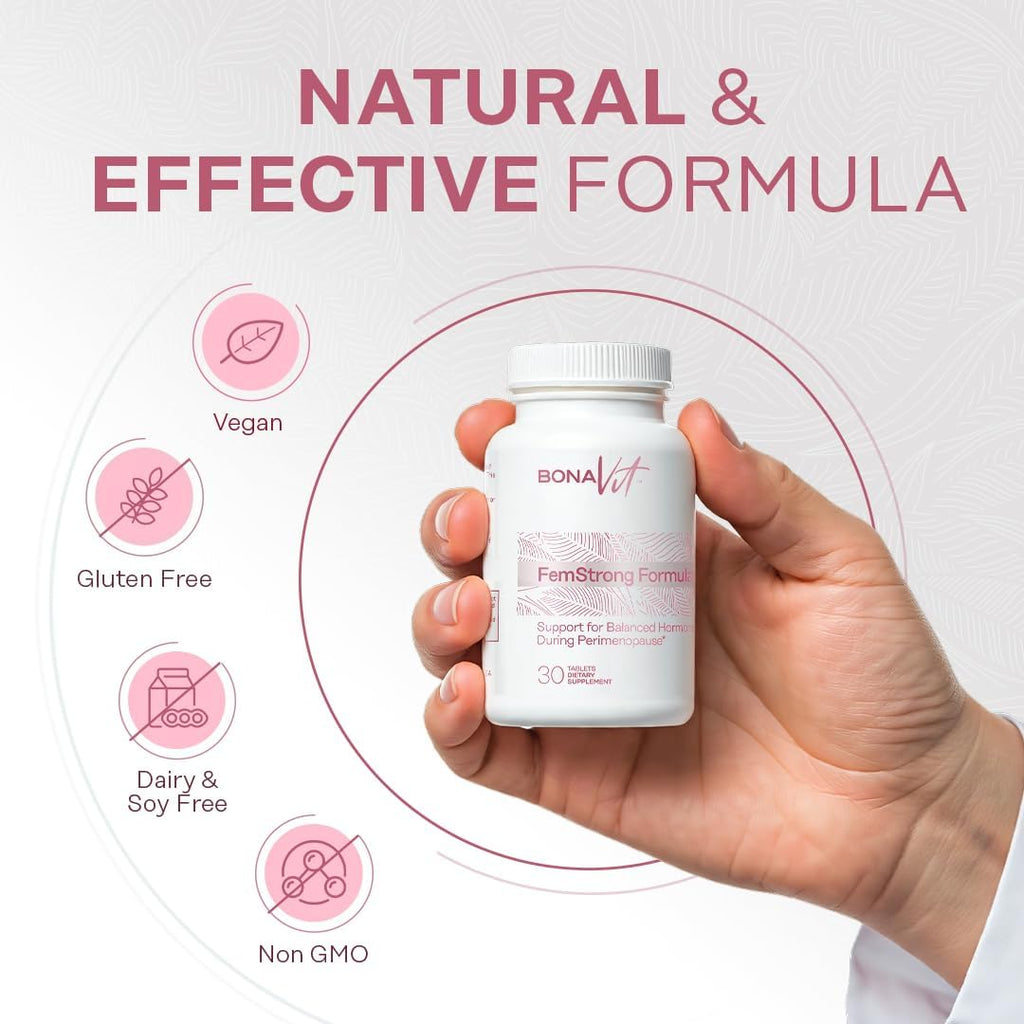 Bonavit FemStrong - Complemento Natural para el Bienestar Femenino - Equilibrio Hormonal - 30 Comprimidos Veganos