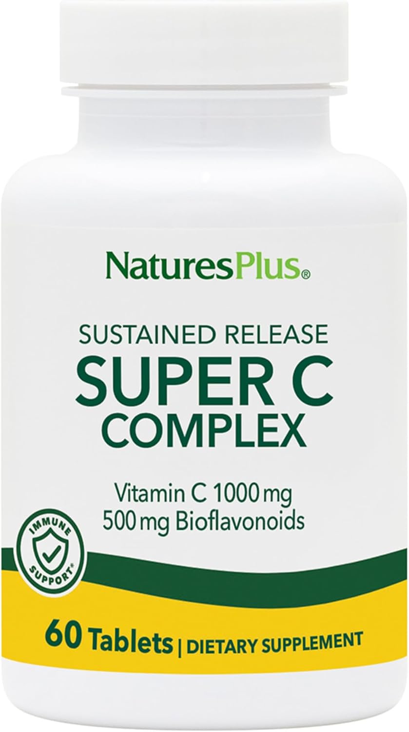 NaturesPlus Super C Complex - 1000 mg de Vitamina C + 500 mg de Bioflavonoides - Liberación Prolongada - 60 Comprimidos