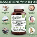 Natural Nutra Ácido Pantoténico 500 mg Liberación Prolongada - Vitamina B5 - 60 Comprimidos Vegetarianos (2 Envases)