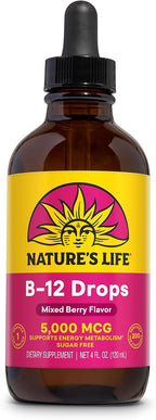 Nature's Life B12 Drops 5000 mcg - Methylcobalamin Vitamin B12 - Natural Mixed Berry Flavor Liquid Supplement, Sugar-Free 59 ml