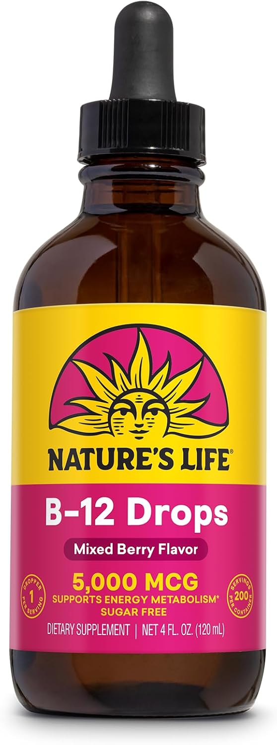 Nature's Life B12 Drops 5000 mcg - Methylcobalamin Vitamin B12 - Natural Mixed Berry Flavor Liquid Supplement, Sugar-Free 59 ml