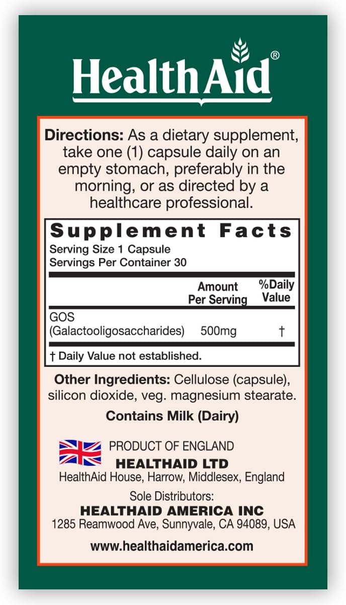 HealthAid GOSPrebio, Fibra Prebiótica, 30 Cápsulas Vegetales