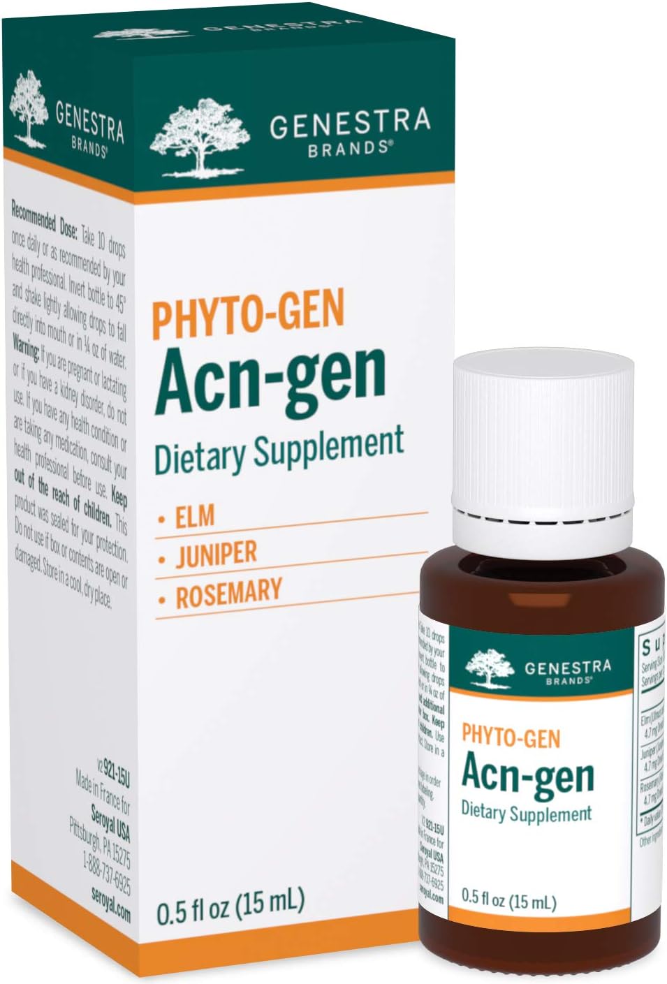 Genestra Brands Acn-gen - Suplemento Herbal de Olmo, Enebro y Romero (0.5 fl oz)
