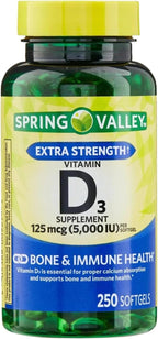 Vitamina D3 5000 IU 125 mcg - 250 Cápsulas Blandas de Alta Potencia