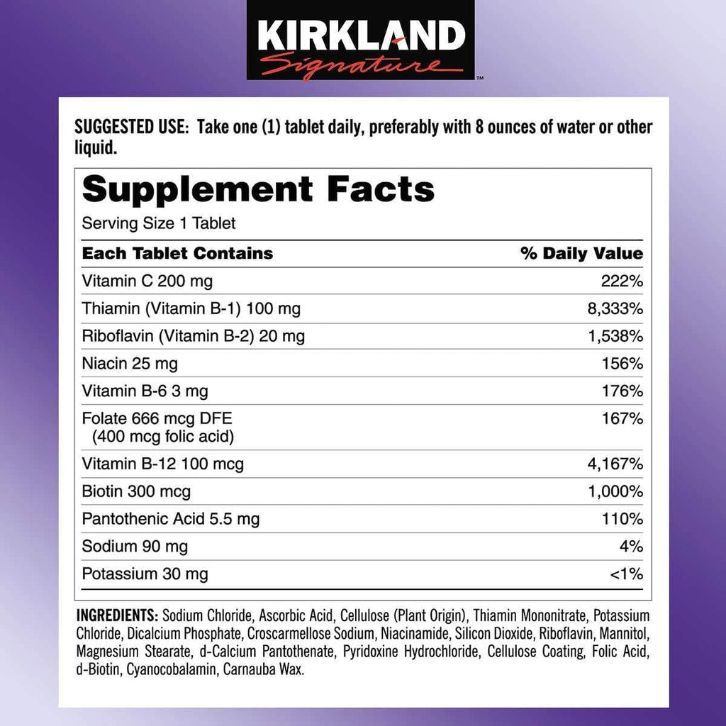 Kirkland Signature Super B-Complex con Electrolitos (Paquete de 2, 2 x 500 Comprimidos)
