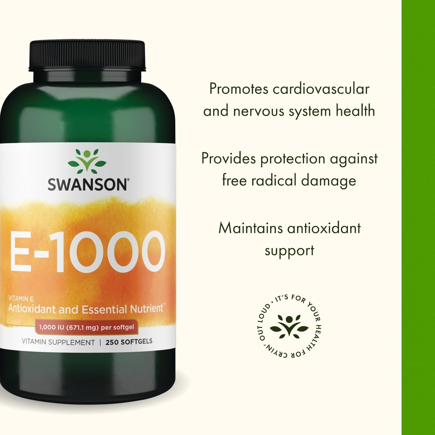 Swanson Natural Vitamin E 1000 UI (671,10 mg) 250 Cápsulas Blandas