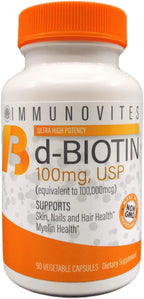 IMMUNOVITES Biotina de Alta Dosis 100 mg (100.000 mcg) 90 Cápsulas