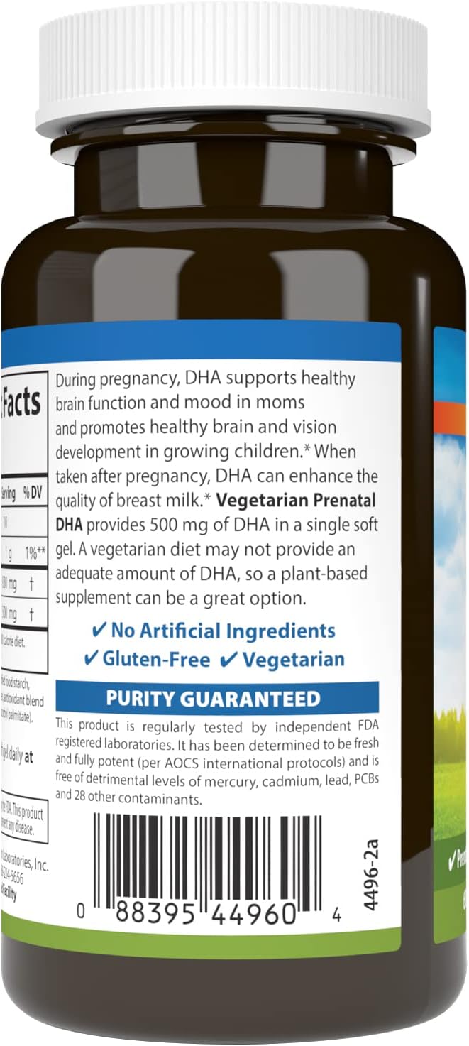 Carlson - DHA Prenatal Vegetariano, 500 mg DHA, De Origen Vegetal, Sostenible, 60 Cápsulas Blandas