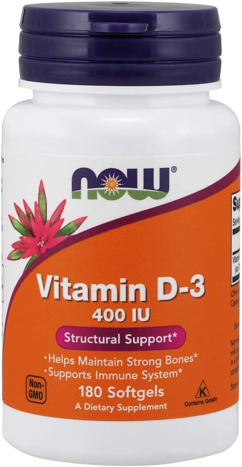 NOW Vitamina D-3 400 UI, 180 Cápsulas Blandas (Pack de 3)