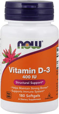 NOW Foods Vitamina D-3 400 UI Cápsulas blandas, paquete de 2 (360 cápsulas)