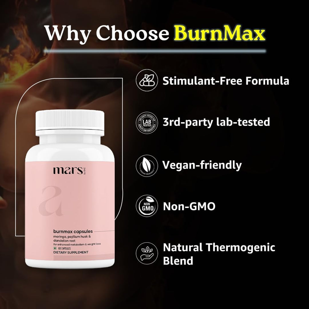 mars by GHC BurnMax Cápsulas con Psyllium Husk, Té Verde, Moringa y Diente de León - Fórmula de Alta Fibra, Pack de 2