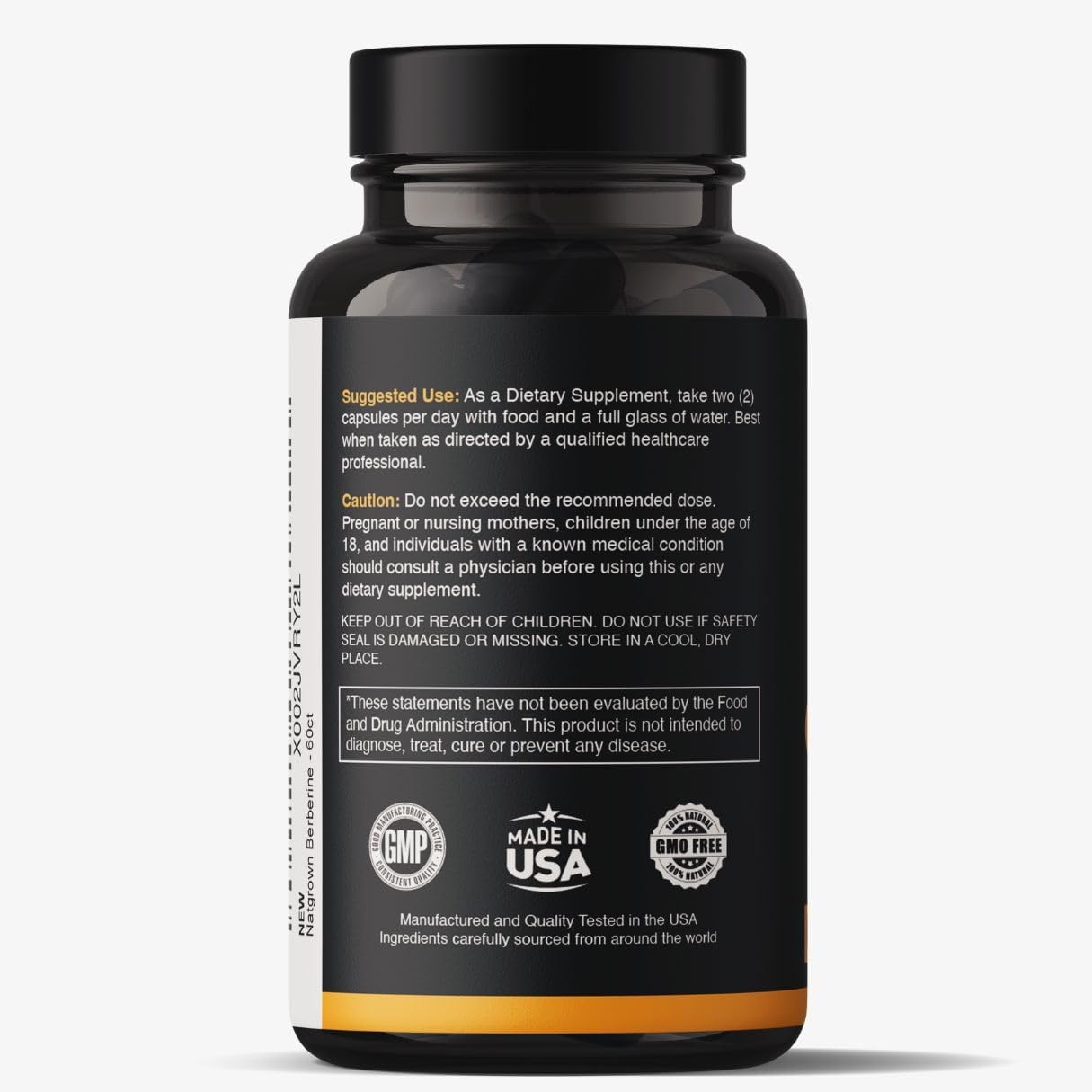 Natgrown Berberine Supplement - Berberine HCl 1200 mg por ración - Vegano, Sin Gluten, No GMO - 60 Cápsulas