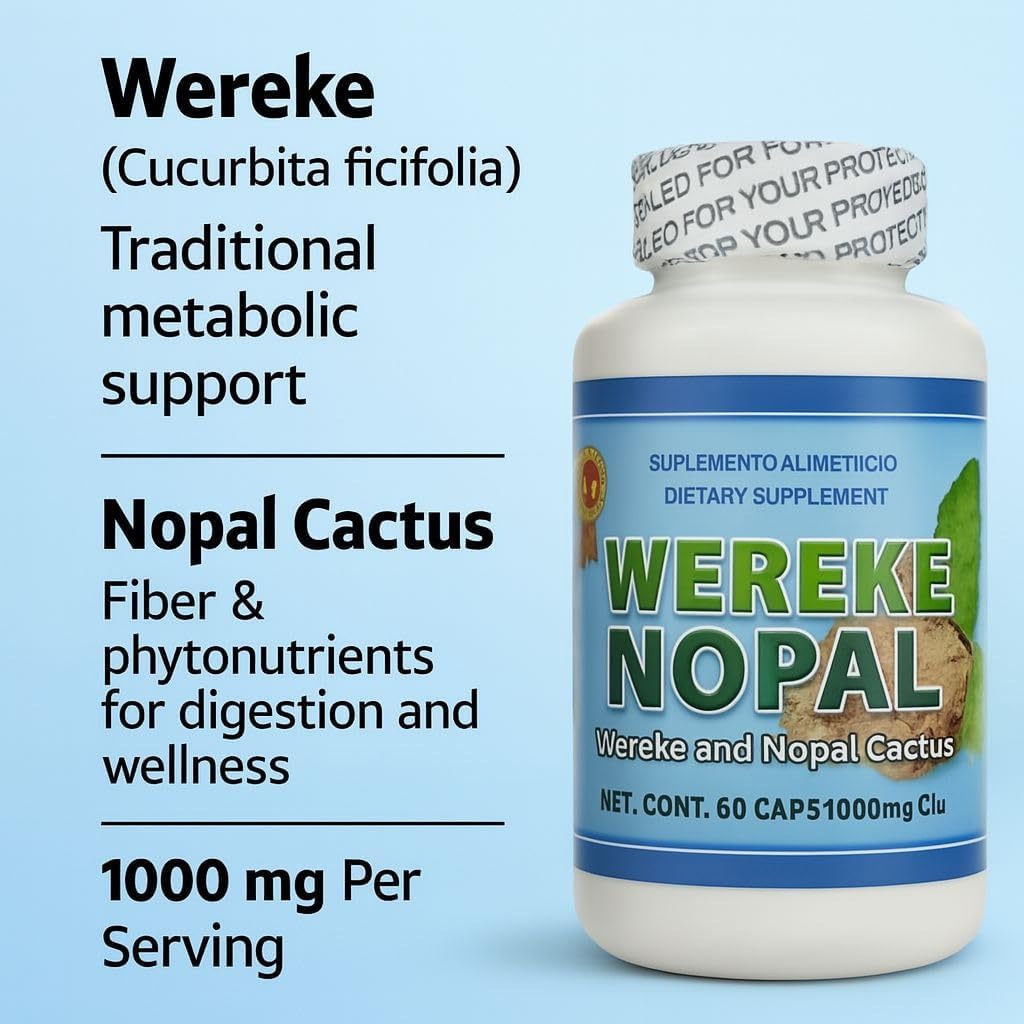 Wereke & Nopal Cápsulas – 60 Unidades (1000 mg cada una) – Complemento Herbal Natural – Mezcla Tradicional Mexicana – de Lo+Natural