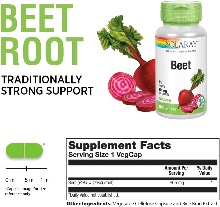 SOLARAY Beet Root 605 mg | 100 Vegan Capsules