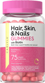 Carlyle Biotina 2500mcg para Cabello, Piel y Uñas - 75 Gominolas con Vitamina C y E, Sabor Frambuesa