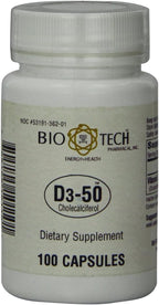 Bio-Tech Pharmacal D3-50 50.000 UI, 100 Cápsulas - Vitamina D3 (Colecalciferol)