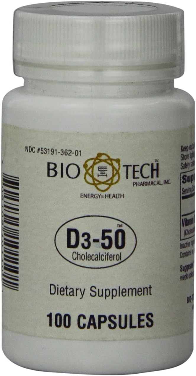 Bio-Tech Pharmacal D3-50 50.000 UI, 100 Cápsulas - Vitamina D3 (Colecalciferol)