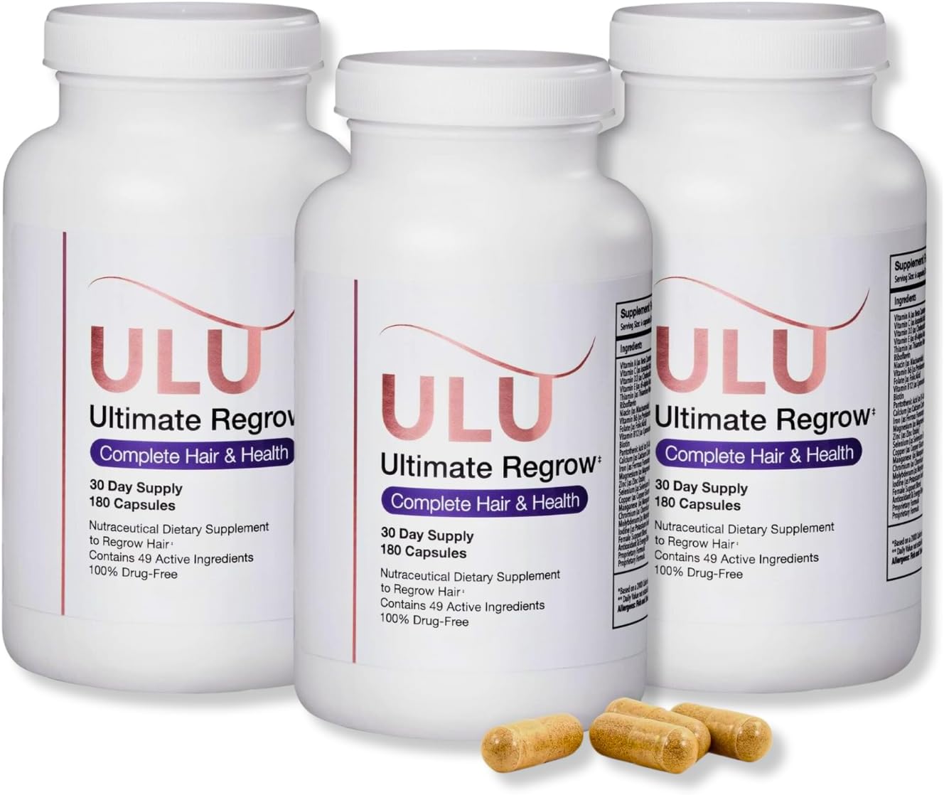 ULULIFE Ultimate Regrow Multivitamin: Healthy Hair, Skin, and Nails - 180 Capsules