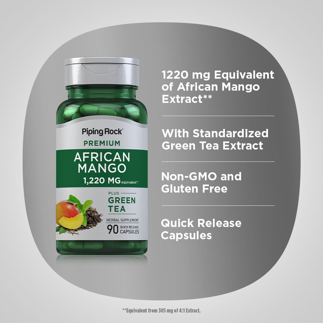 Piping Rock African Mango Seed Extract with Green Tea | 90 Capsules | Extra Strength Supplement | Non-GMO, Gluten-Free