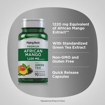 Piping Rock Extracto de Semilla de Mango Africano con Té Verde | 90 Cápsulas | Suplemento Extra Fuerte | No Transgénico, Sin – Image 4