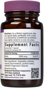 Bluebonnet Biotin 5000 mcg – Apoyo para el Cabello y las Uñas, 60 Cápsulas Vegetales