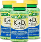Vitamina D3 K2 5000 UI – 90 Cápsulas Vegetarianas, Alta Potencia D3 con K2, Fórmula para Huesos y Sistema Inmunológico (Pack de 3)