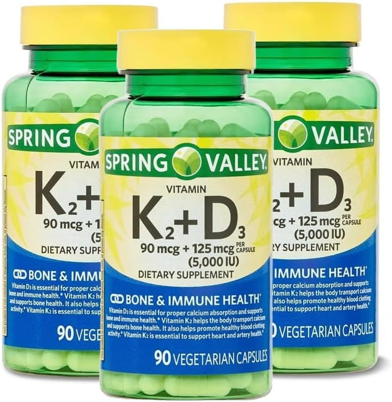 Vitamina D3 K2 5000 UI – 90 Cápsulas Vegetarianas, Alta Potencia D3 con K2, Fórmula para Huesos y Sistema Inmunológico (Pack de 3)