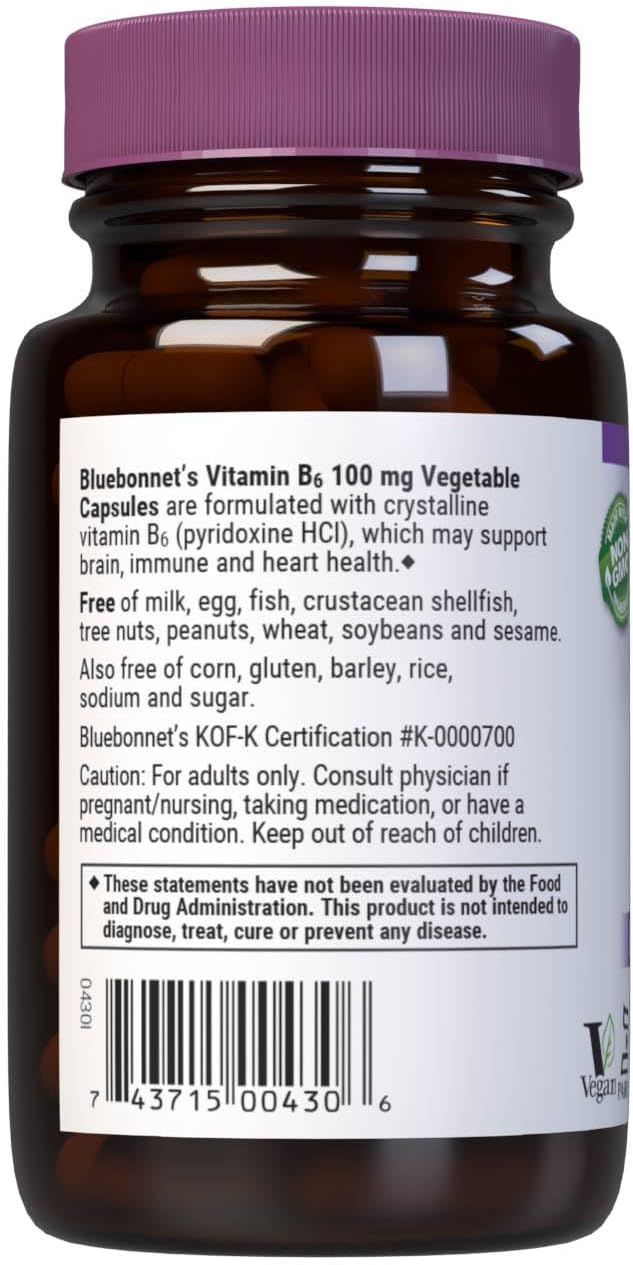 BlueBonnet Nutrition Vitamin B6 100 mg - 60 Vegetable Capsules