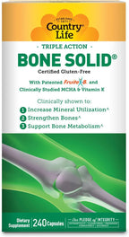 Country Life Bone Solid - Suplemento para la salud ósea con MCHA, Calcio, Magnesio, Zinc, Vitaminas K2 y D3 - 240 cápsulas
